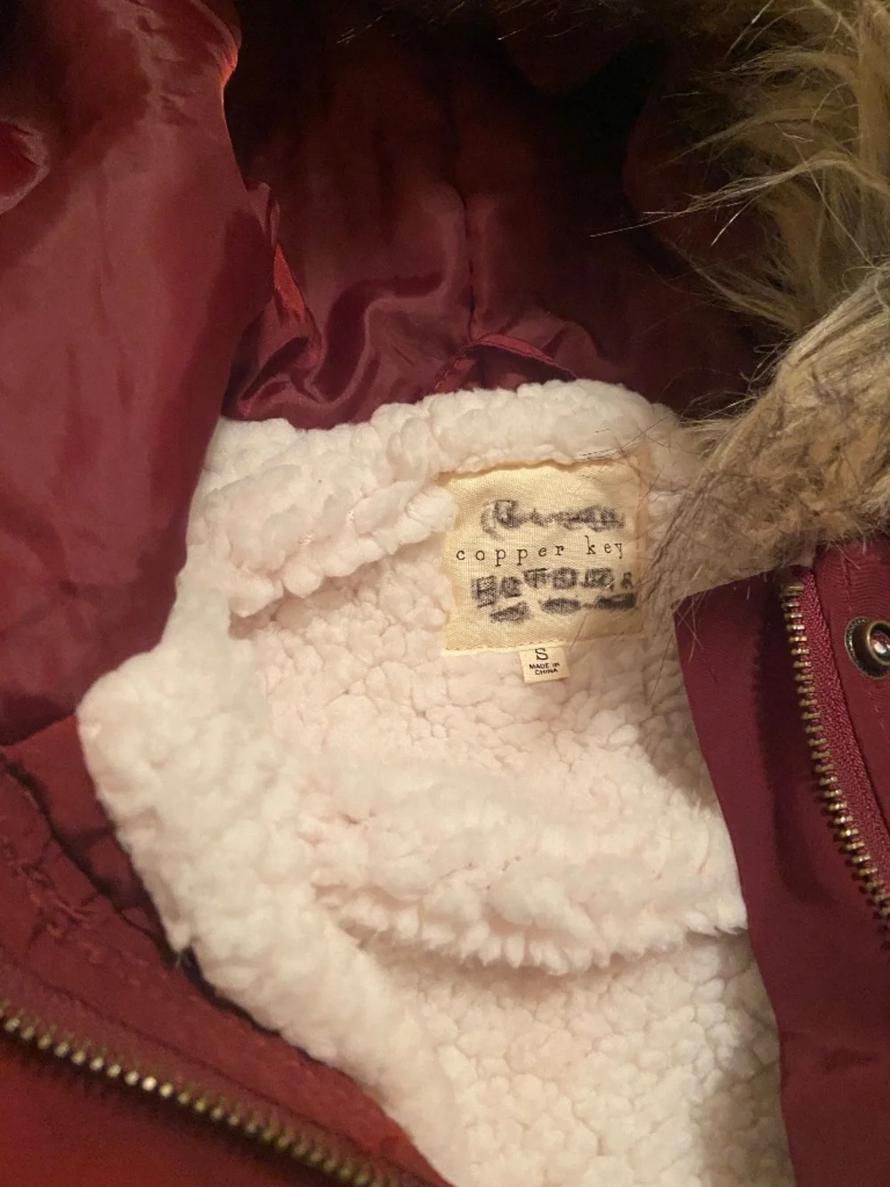 Like new Copper Key Girls Burgundy/Cranberry/Maroon Sz Small Faux Fur hood